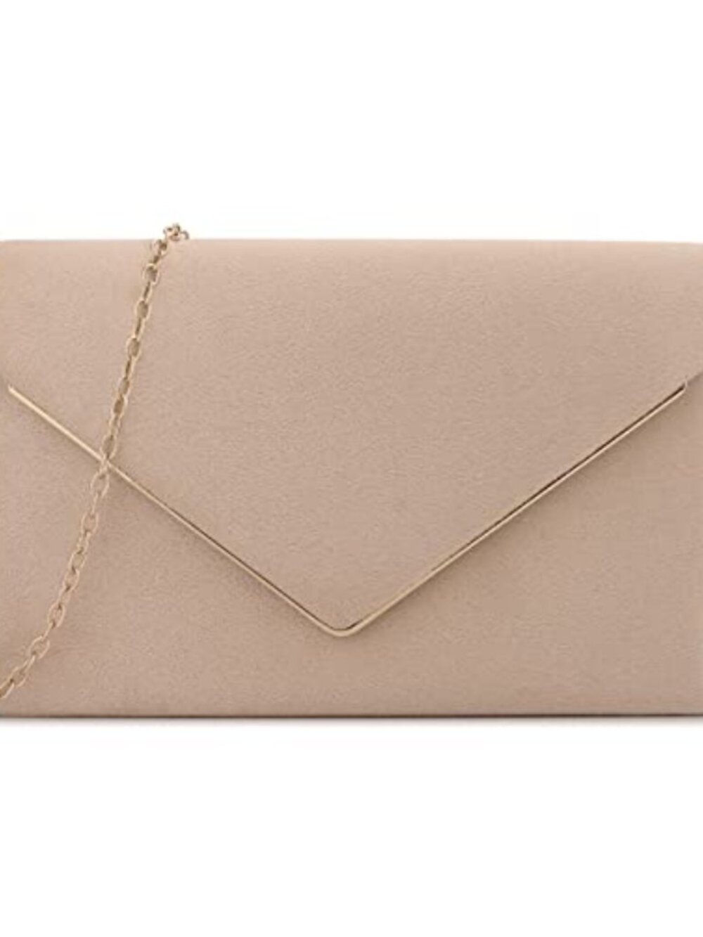 Faux Suede Clutch Evening Bag Pleated Handbag Detachable Chain